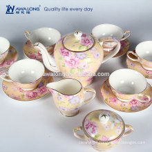 Hot Sale Good Looking Yellow Floral Antique Bone China Tea Set, Tea And Coffee Set From China